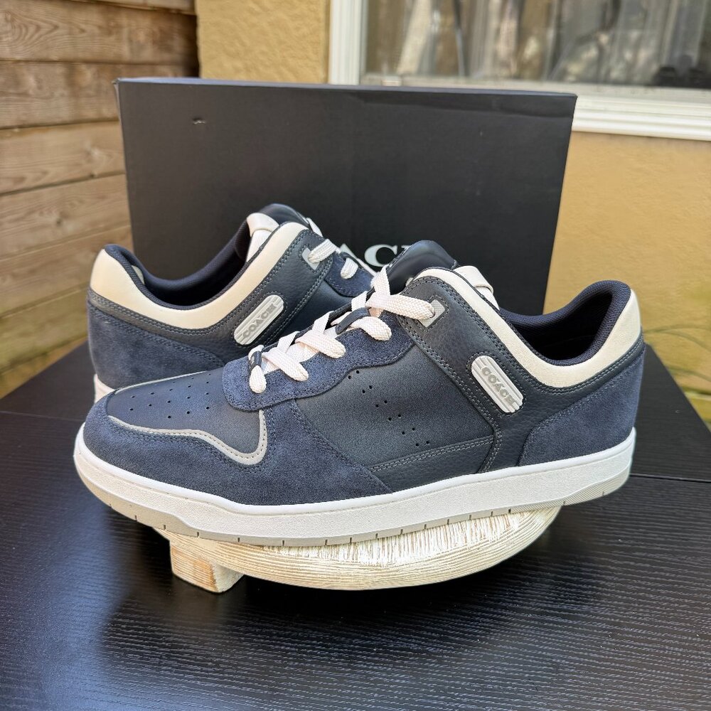 COACH C201 MXD MTRL Sneaker Men's 13 Navy Blue Leather Suede Low Top Sporty New